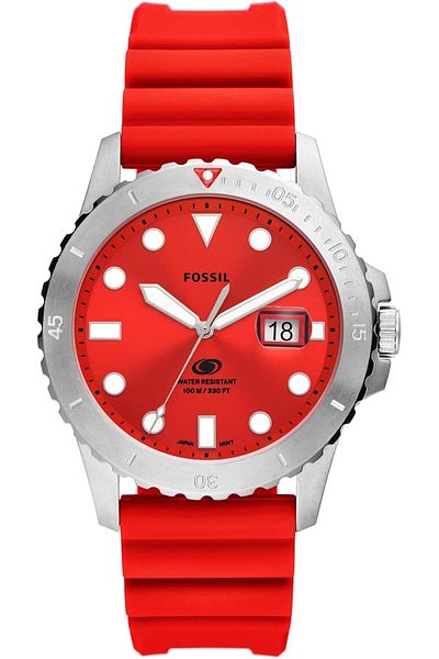 Fossil Men's Blue Quartz Stainless Steel and Silicone Three-Hand Watch, Color: Silver, Red (Model: F