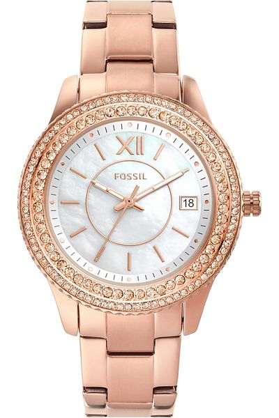 Fossil Womens Watch Stella, 37 mm, Case Size, Quartz Movement, Stainless Steel Strap, Rosegold