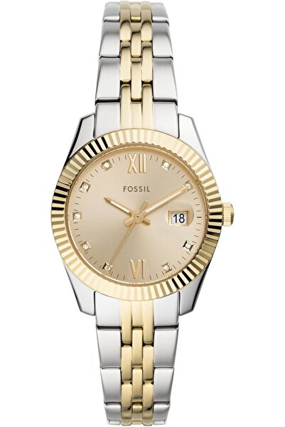 Fossil ساعة سكارليت ميني النسائية المصنوعة من الفولاذ المقاوم للصدأ، باللونين...