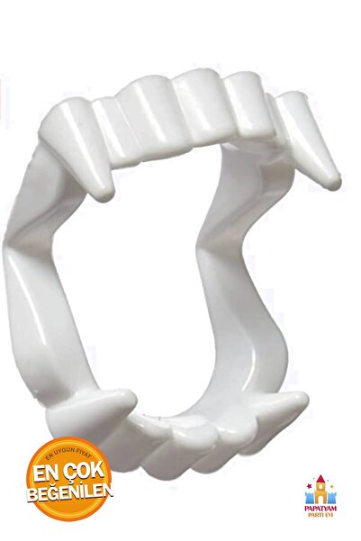 PapatyamPartiEvi Vampir Dişi Takma Set - Beyaz Renk, Çift Damaklı, Oyuncak Plastik Şaka Dişi - 2 Adetlik Paket