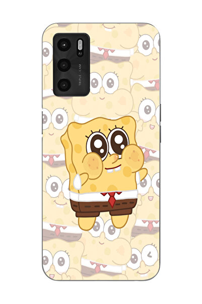 moonset Oppo A16 / A55 Uyumlu Sünger Bob Tasarımlı Baskılı Şeffaf Telefon Kılıfı