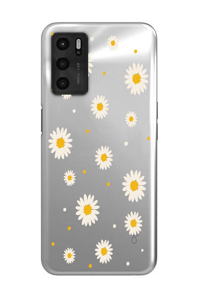 moonset Oppo A16 / A55 Uyumlu Papatya Tasarımlı Baskılı Şeffaf Telefon Kılıfı