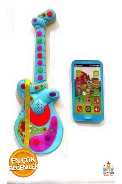 PapatyamPartiEvi Türkçe Müzikli Eğitici Çocuk Gitarı - Pilli ve Sesli Erkek Ç...