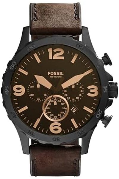 Fossil ساعة فوسيل نيت للرجال بمينا كرونوغراف كبير الحجم وسوار من الفولاذ المقاوم للصدأ أو الجلد