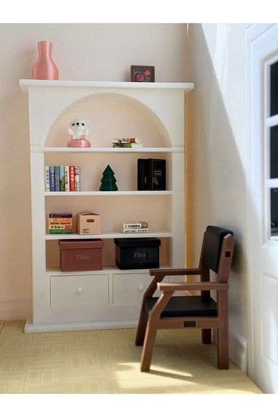 CharmFancy 1/12 Scale Arched Bookshelf Miniature Diorama Ware Accessory