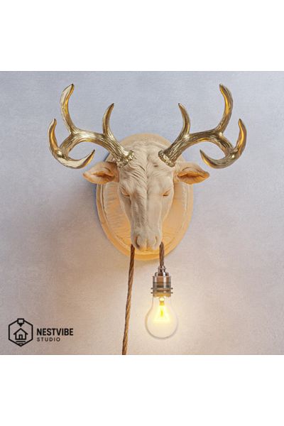 DREAM MODE Decorative Gold Horned Deer Head Stylish and Modern Wall Lamp Special Series (Bulb)