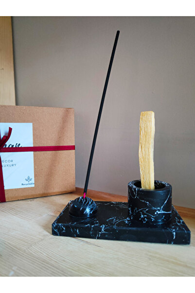 Solman Beyaz Desen Çubuk Tütsülük Palo Santo Tütsü Kabı Şık Beton Tütsü Kabı ...