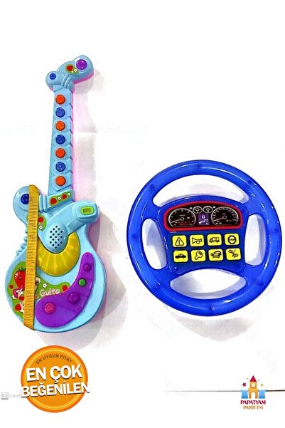 PapatyamPartiEvi Türkçe Müzikli Işıklı Gitar ve Direksiyon Seti - Çocuklar İçin Eğlenceli Oyuncaklar