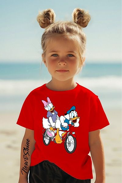 New Shine Dai̇sy Duck and Donald Duck Printed Oversized Children's T-Shirt