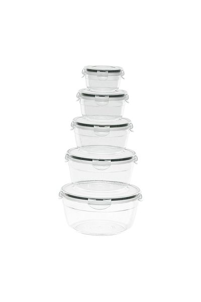 MESAPA Food Storage Container 5-Piece Round |   Vacuum Sealed Leakproof Lid Icebox and Freezer Box