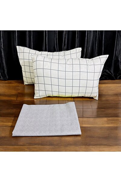 By Masuaa Square Patterned Padded 2 Pieces, Plain Oversize Bed Sheet 220X240Cm Set