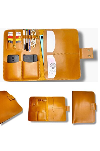 ATÖLYE ZÜMRA Macbook Air Pro 13-14İnç Vegan Deri Organizer Evrak&Laptop&Table...