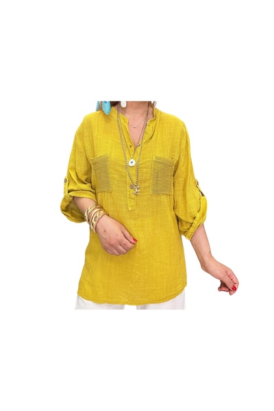 PHUTİ COLLECTION Italian 100% Cotton Bluz with Mesh Detail