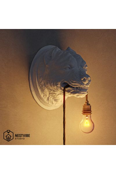 DREAM MODE Decorative Pitbull Headed Stylish and Modern Wall Lamp Nestvi̇be Special Series (Bulb Gift)