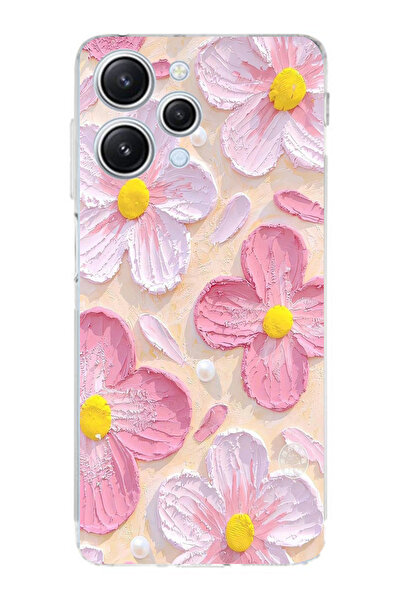 moonset Xiaomi Redmi 12 Uyumlu Pastel Çiçek Tasarımlı Baskılı Şeffaf Telefon ...