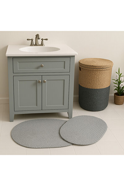 Home Set de covorașe de baie ovale din plasă naturală – 2 covorașe din bumbac...