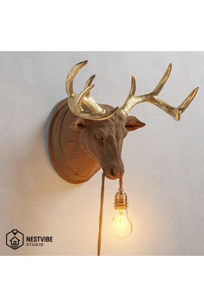 DREAM MODE Stylish and Modern Wall Lamp with Decorative Golden Horned Deer Head Nestvi̇be Special Series (Bulb Gift)