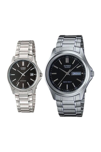 Casio Kadranı Siyah Kordonu Metalik Renk Fonksiyonlu 2 Yıl Garantili Sevgili Çift Kol Saati