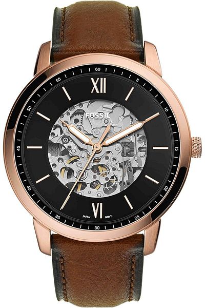 Fossil Men's Neutra Automatic Stainless Steel and Eco Leather Three-Hand Skeleton Watch, Color: Rose