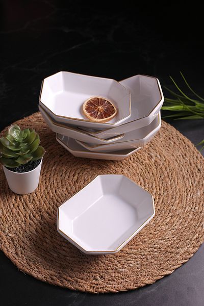 FBE HOME Gilded Prism Snack Bowl, Presentation Bowl, Breakfast Bowl 6 Pieces White Color