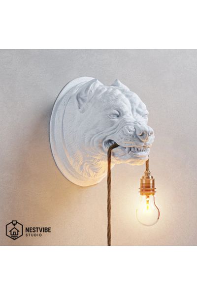 DREAM MODE Decorative Pitbull Headed Stylish and Modern Wall Lamp Nestvi̇be Special Series (Bulb Gift)