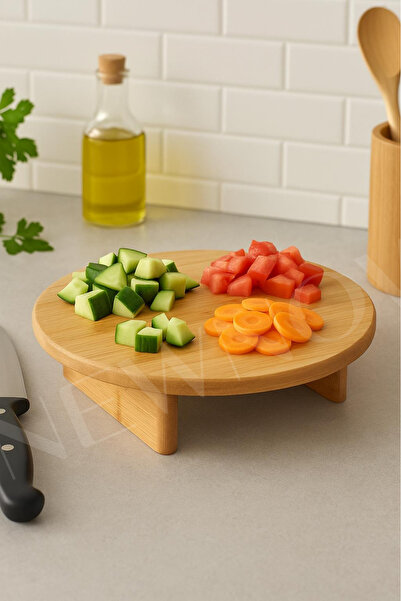 NEWNOW لوح تقطيع بقاعدة من الخيزران، لوح عرض قائم مستدير 29.5x31.5