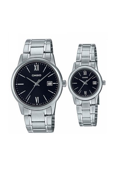 Casio Black Dial Metal Color Lover Couple Two Wrist Watch