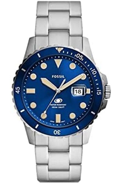 Fossil BLUE SPORTQUARTZ/3 HAND DATE STAINLESS STEEL SILVER CASE STAINLESS STEEL BAND MENS WATCH - FS