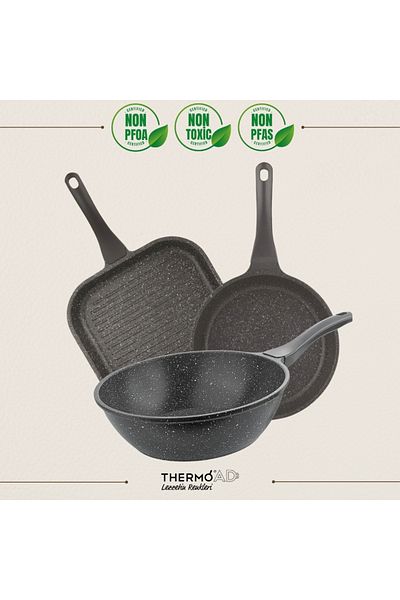 ThermoAD |   3 Piece Pan Set |   Grill Pan |   Wok Pan |   Frying Pan