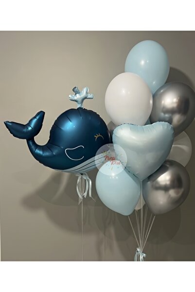 parti kral Mavi Balina Balık Folyo Balon Demeti