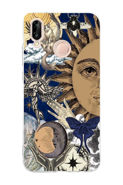 moonset Huawei P20 Lite Uyumlu Güneş Kolaj Tasarımlı Baskılı Şeffaf Telefon K...