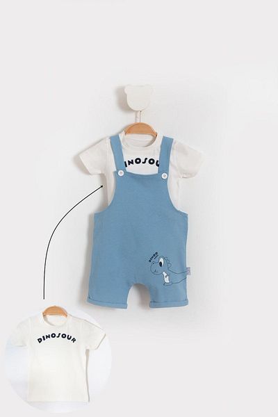Bubito Blue Cotton 2-Piece Summer Baby Slopet Set - Dinosaur Written