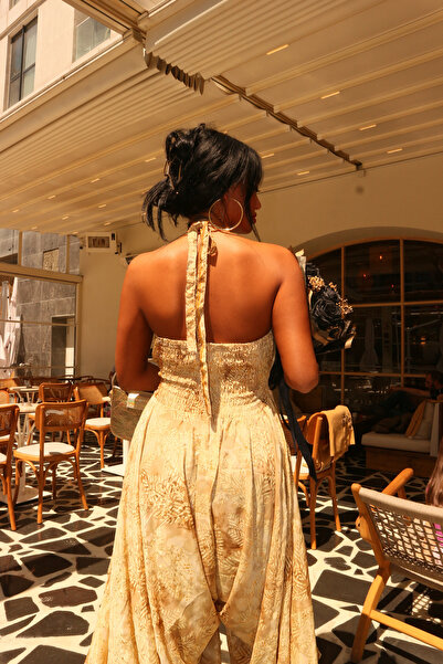 Anastasias Atelier Bohem İpek Etnik Desenli Renkli Sırt Detaylı Geniş Kesim Tulum