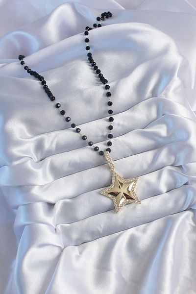 Clariss Gold Color Black Bead Zircon Stone Star Model Vip Series Women's Necklace