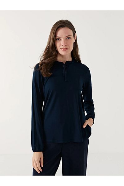 LC Waikiki Γυναικεία μπλούζα με λαιμόκοψη LCW Grace Navy Blue