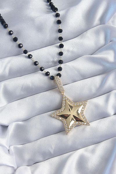Clariss Gold Color Black Bead Zircon Stone Star Model Vip Series Women's Necklace
