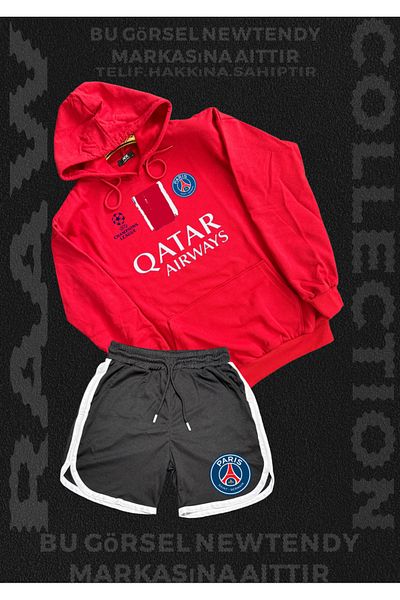 Minikelya Paris Sweatshirt Shorts Set Men's Hoodie Gray Black Red Bottom Sports Fan Kombin