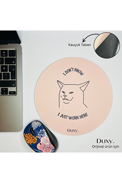 Duxy Espirili Kedi Kauçuk Mouse Pad, 19 cm, Kaymaz Taban, Ev Ofis ve Oyun içi...