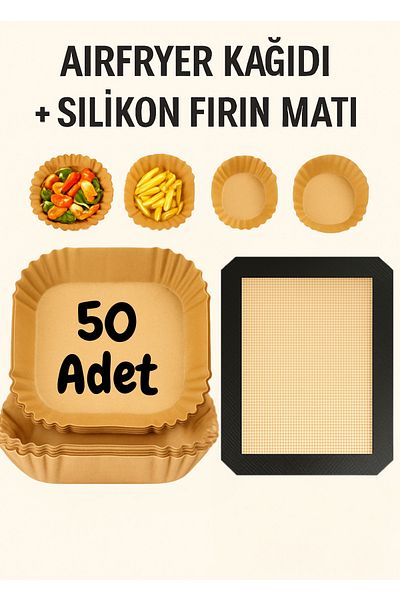 BRE HOME Airfryer Baking Paper + Silicone Oven Mat |   Non-Stick, Heat-Resistant, Multiple Uses |   Set of 50