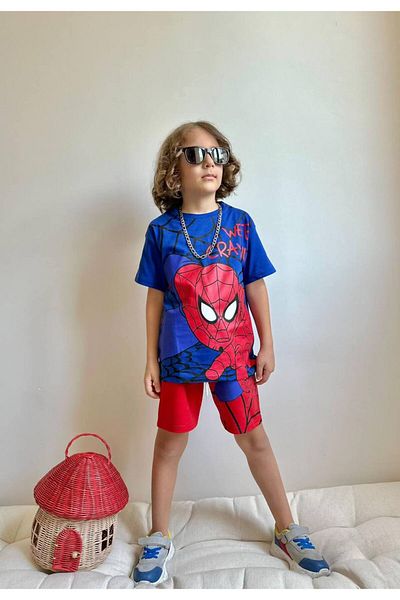 ARBİ kids Boy's Spiderman Character Printed Shorts Summer Short Sleeve Suit