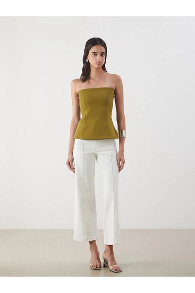 LC Waikiki Lcw Vision Khaki Strapless Neck Blouse