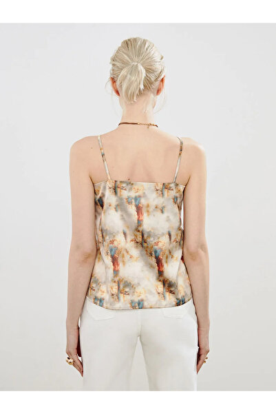 LC Waikiki Soulife Bej Halter Yaka Desenli Askılı Bluz