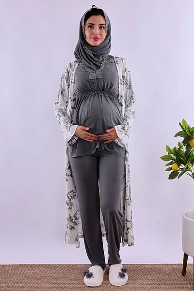 ByLohusa Effortt Smoked Hijab and Dressing Gown Maternity Maternity Pajama Set Byl2T80942