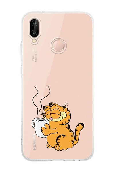 moonset Huawei P20 Lite Uyumlu Garfield Tasarımlı Baskılı Şeffaf Telefon Kılıfı