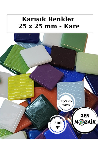 Zen Mozaik Sanatsal Mozaik Çalışmalarınız için 25 x25 mm - Kare Cam Mozaik Taşı