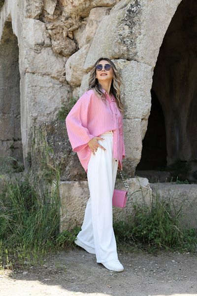 bytugcekaya White Elastic Waist Palazzo Bottom