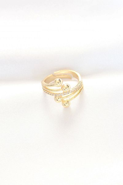 roztomily Heel Model Zircon Stone Gold Color Adjustable Ring