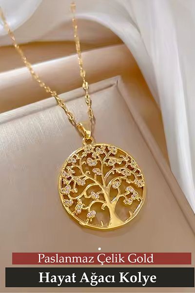 Nehir New Design Tree of Life with Stone Stainless Steel Necklace Mothers Valentine Women's Day Gift