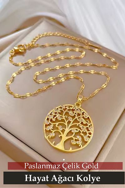Nehir New Design Tree of Life with Stone Stainless Steel Necklace Mothers Valentine Women's Day Gift