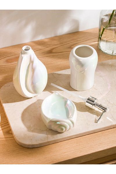 LC Waikiki LCW HOME Σετ μπάνιου με λευκό σχέδιο κεραμικό 3 τεμ